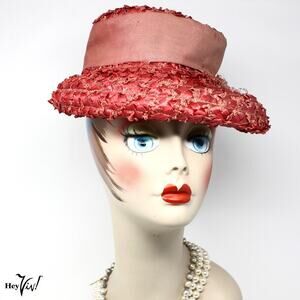 Vintage Mr Michael Red Straw Boater Hat w Wide Ribbon and Veil Trim – Hey Viv